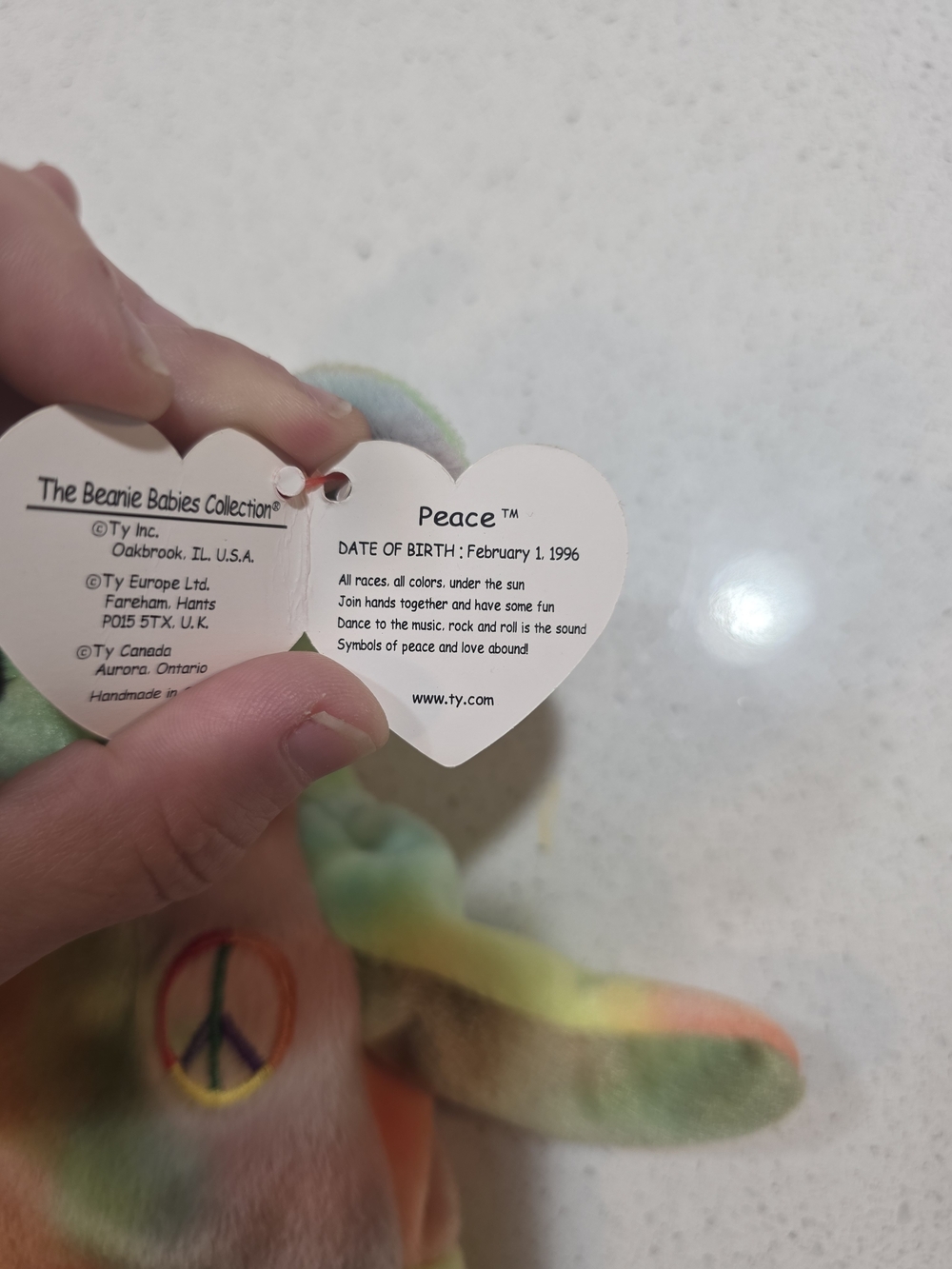 TY Beanie Baby Tie-Dye Peace Bear - Multicolor Plush Toy - Picture 8 of 8